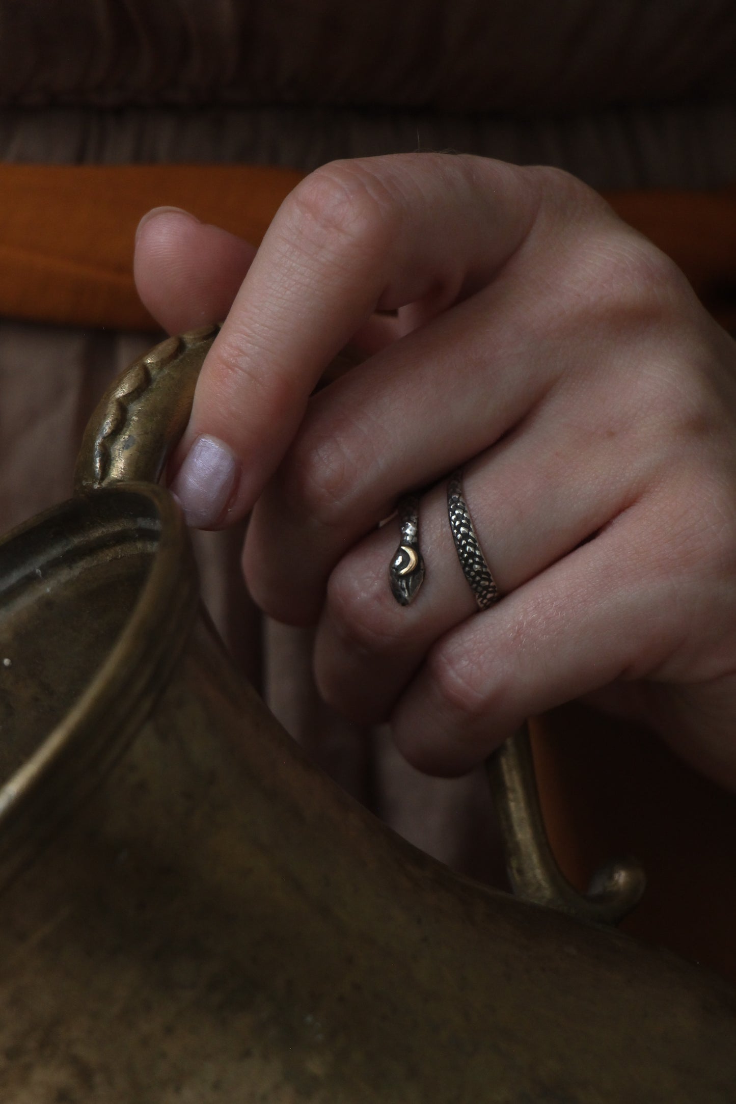 snake ring roman style crescent moon