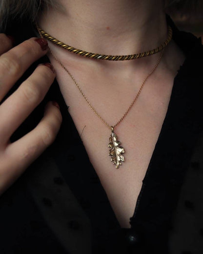 SILVA golden brass oak leaf necklace