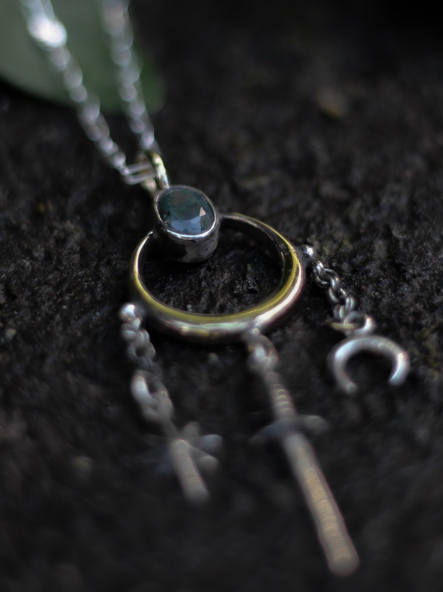 MAËTHOR High Fantasy Moonstone Sword Necklace in Brass and Silver