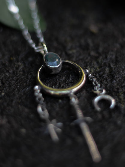 MAËTHOR High Fantasy Moonstone Sword Necklace in Brass and Silver