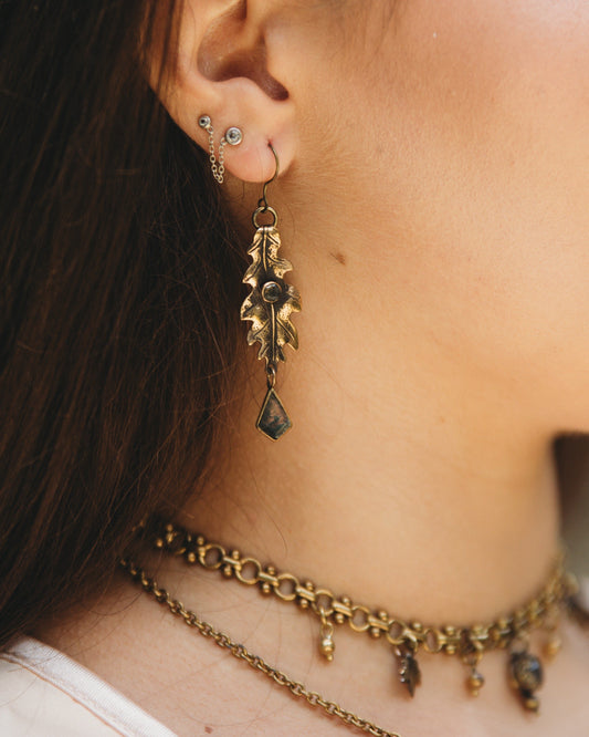 SILVA oak leaf earrings with moss agate