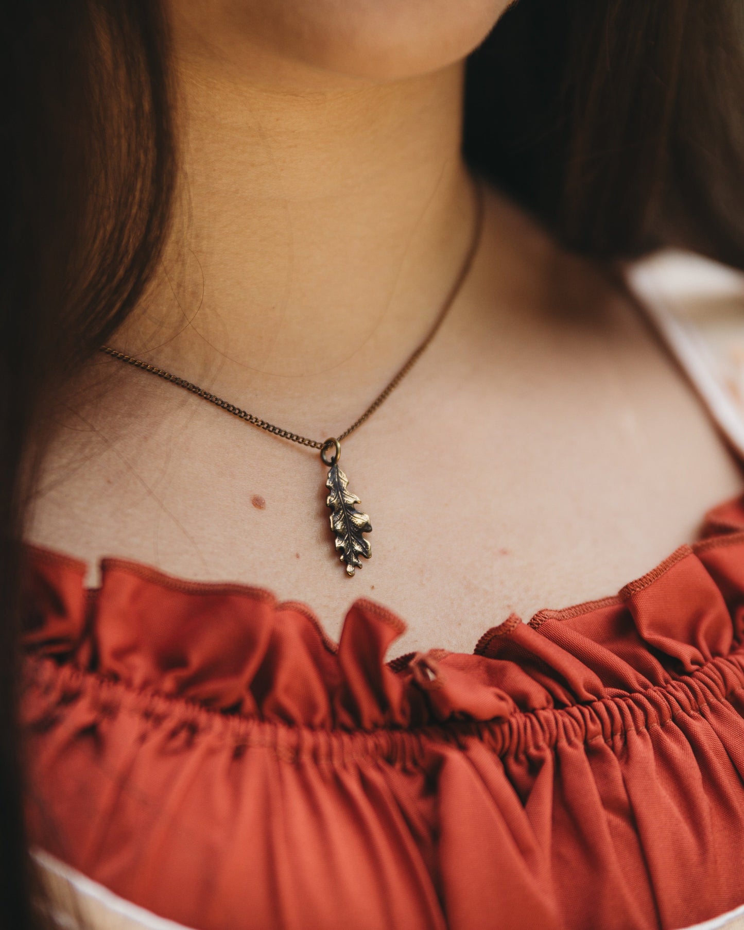 SILVA golden brass oak leaf necklace