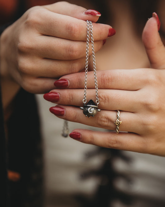 Onyx Witch Cauldron Necklace in Sterling Silver