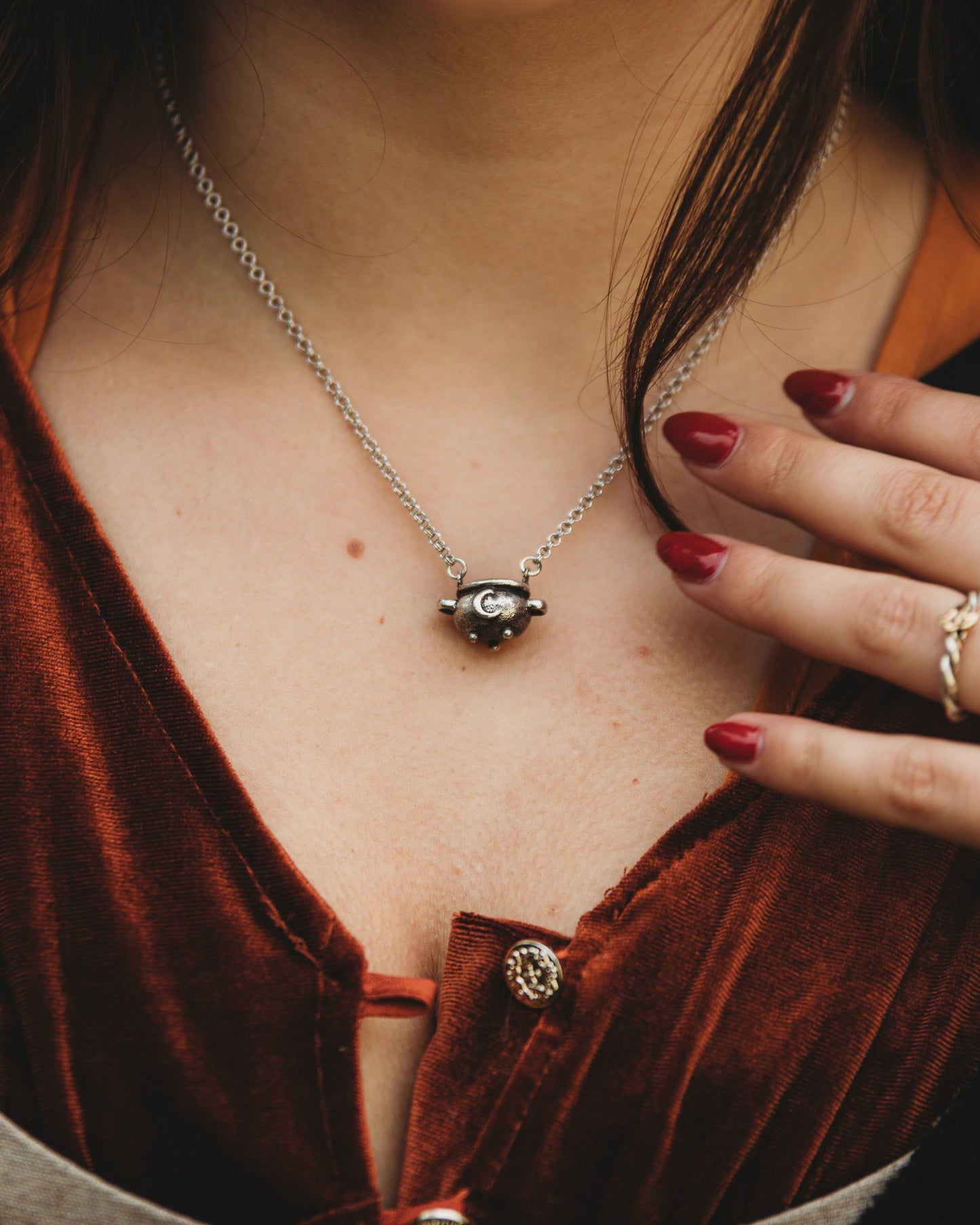 Witch Cauldron Necklace in Sterling Silver or Bronze