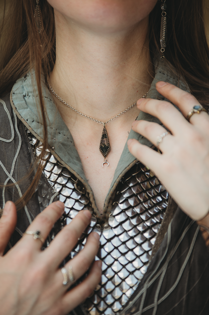 ITHILWEN Moss Agate Necklace in Sterling Silver with moon detail