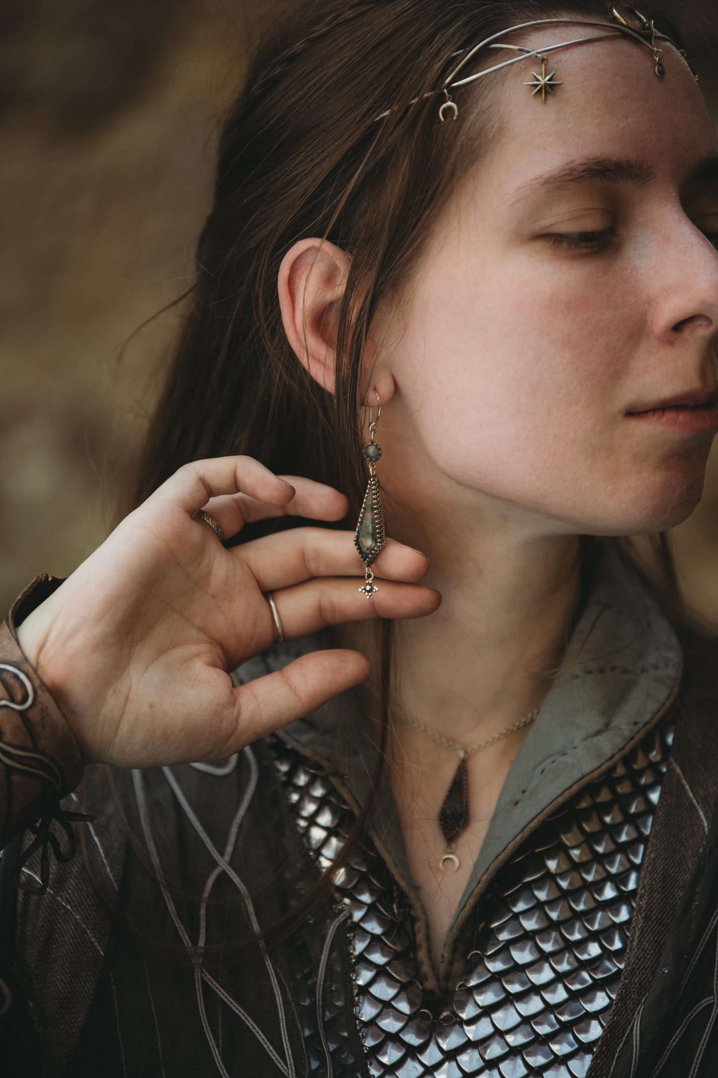 ITHILWEN II Moss Agate Earrings in Sterling Silver