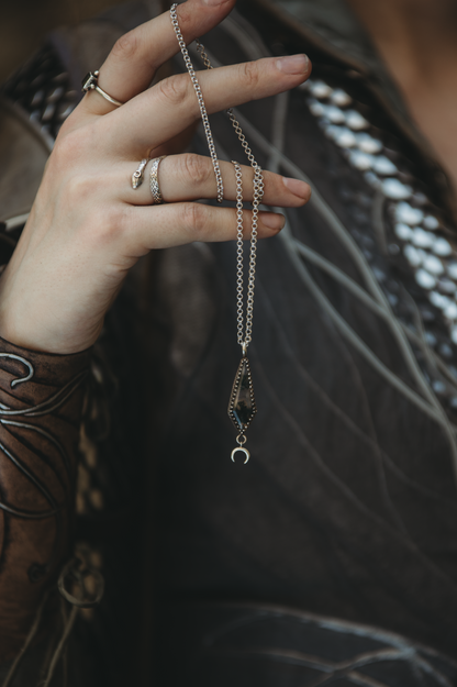 ITHILWEN Moss Agate Necklace in Sterling Silver with moon detail