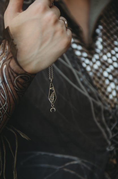 ITHILWEN Moss Agate Necklace in Sterling Silver with moon detail