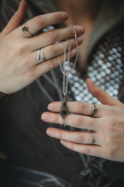 ITHILWEN Moss Agate Necklace in Sterling Silver with moon detail