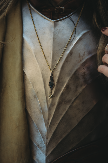 ELENWË Moss Agate Necklace in brass with star detail