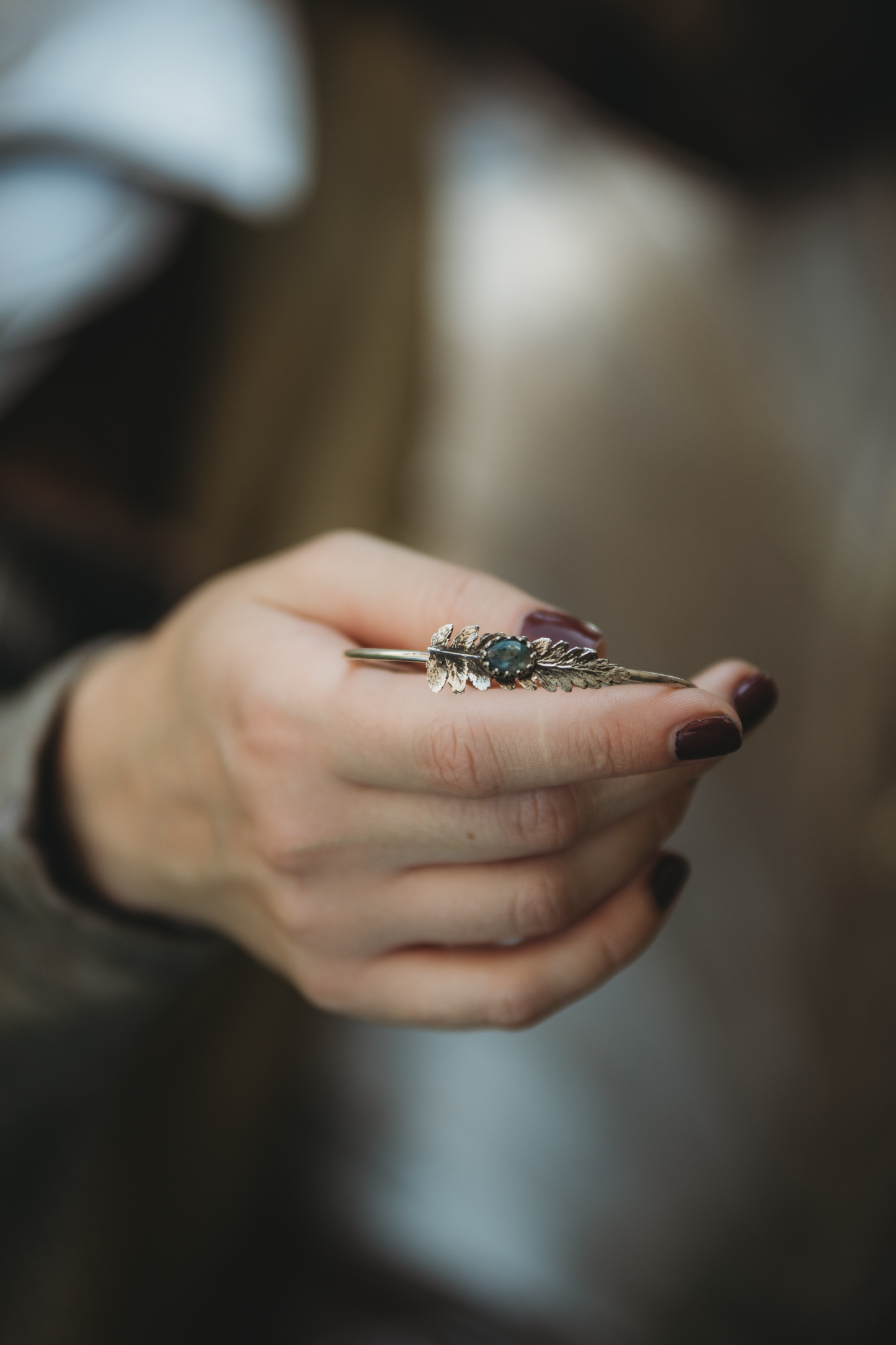 FAERÁNIL Fern Bracelet in Sterling Silver with Moss Agate