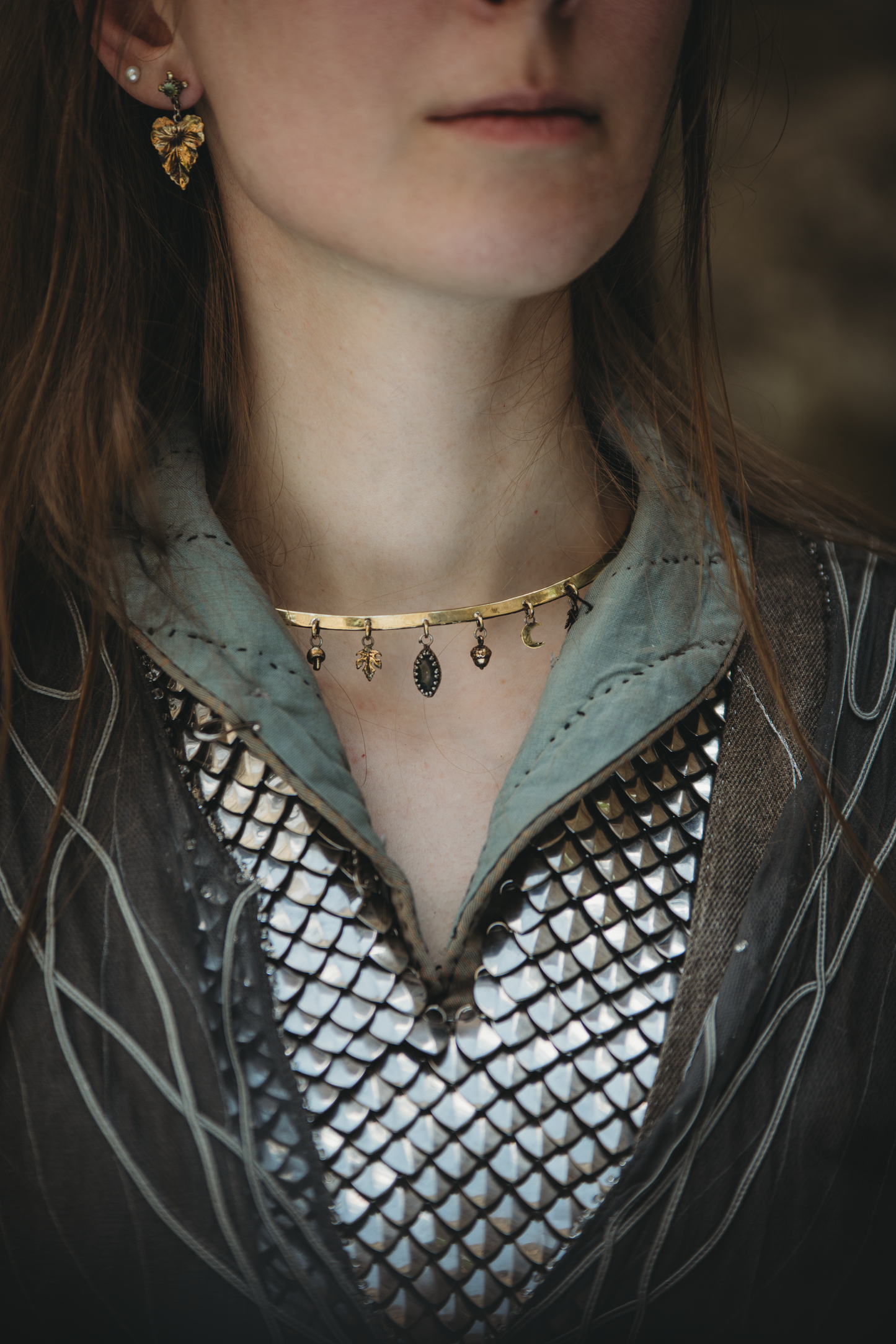 EOLYN Moss Agate Forest Choker in Brass