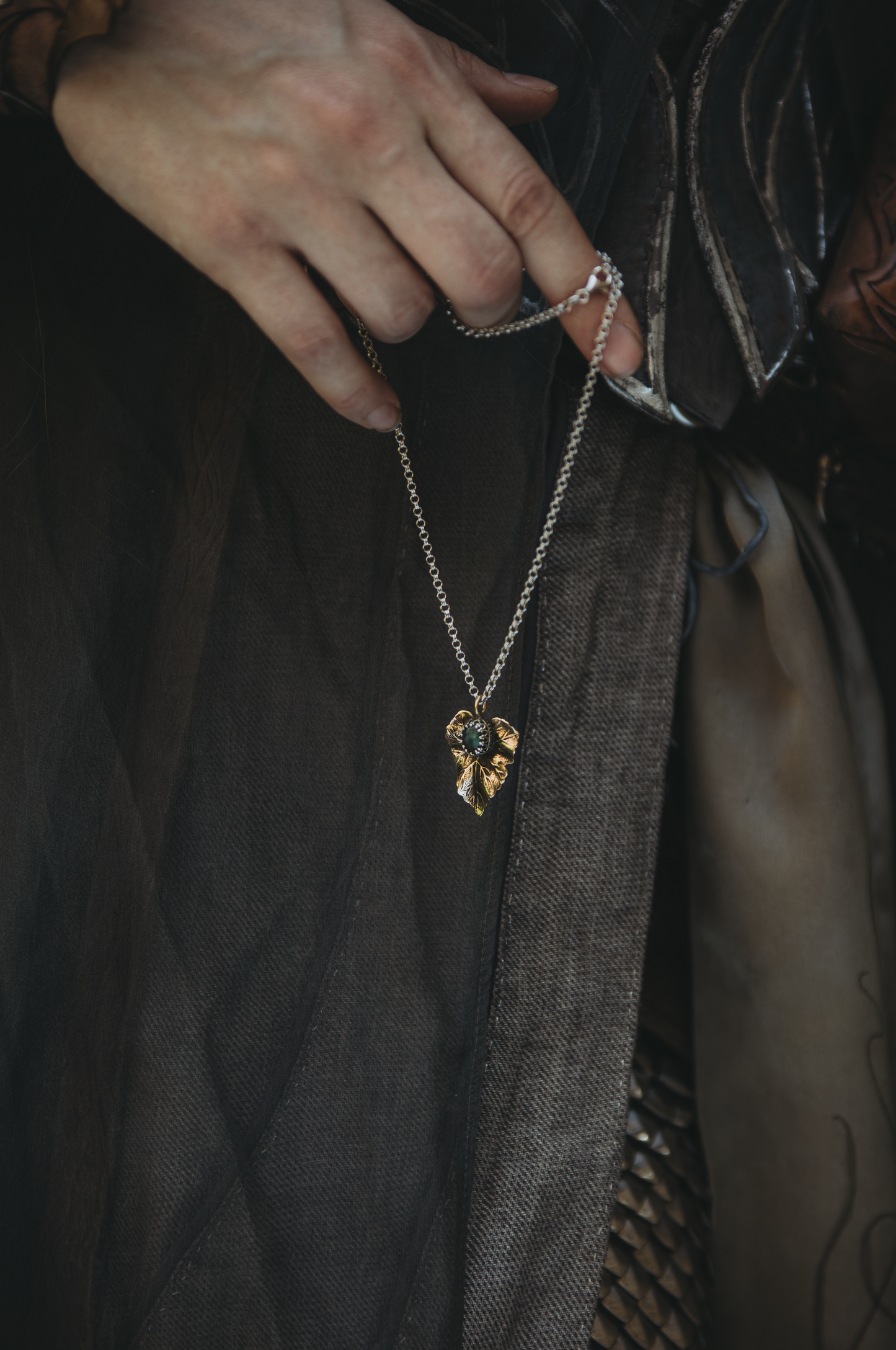 NÁNDILAS Elven Ivy Moss Agate Necklace in Brass and Silver