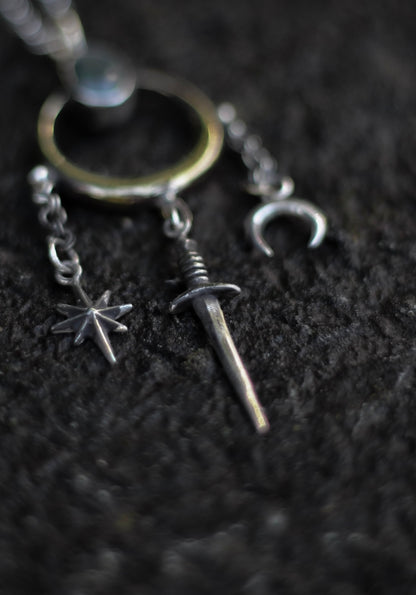 MAËTHOR High Fantasy Moonstone Sword Necklace in Brass and Silver