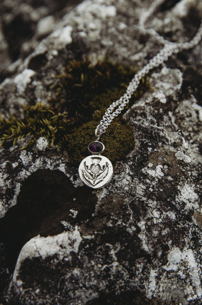 SÌTHEAN II Thistle and Amethyst Pendant in Sterling Silver