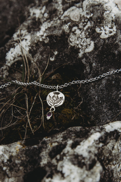 SÌTHEAN I Thistle and Amethyst Pendant in Sterling Silver