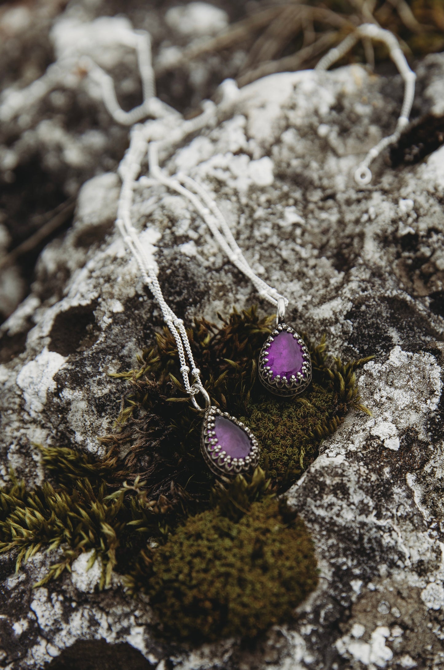 SEUN Amethyst Drop Necklace Sterling Silver