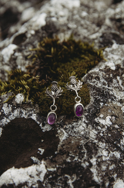 CLUARAN Amethyst Thistle Earrings in Sterling Silver