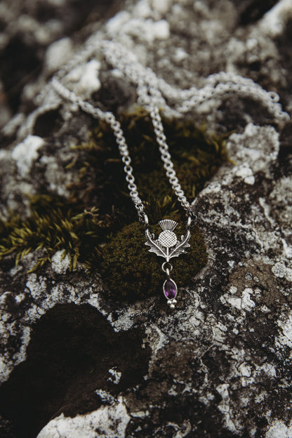 DRAOIDH III Thistle and Amethyst Necklace in Sterling Silver