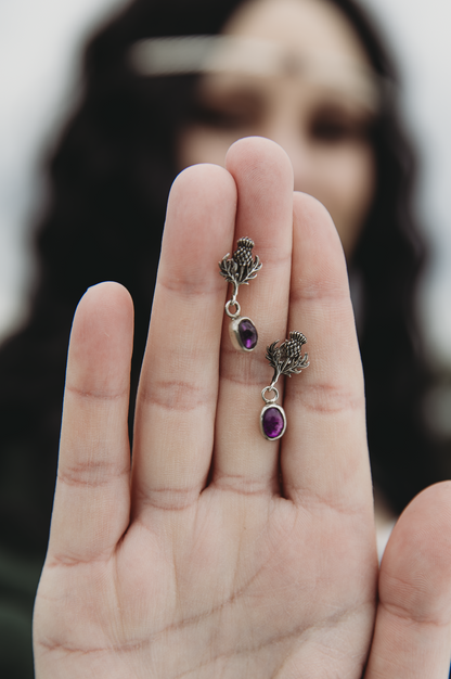 CLUARAN Amethyst Thistle Earrings in Sterling Silver