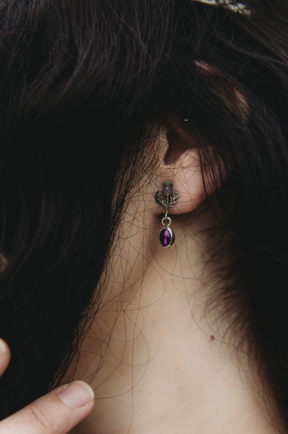 CLUARAN Amethyst Thistle Earrings in Sterling Silver