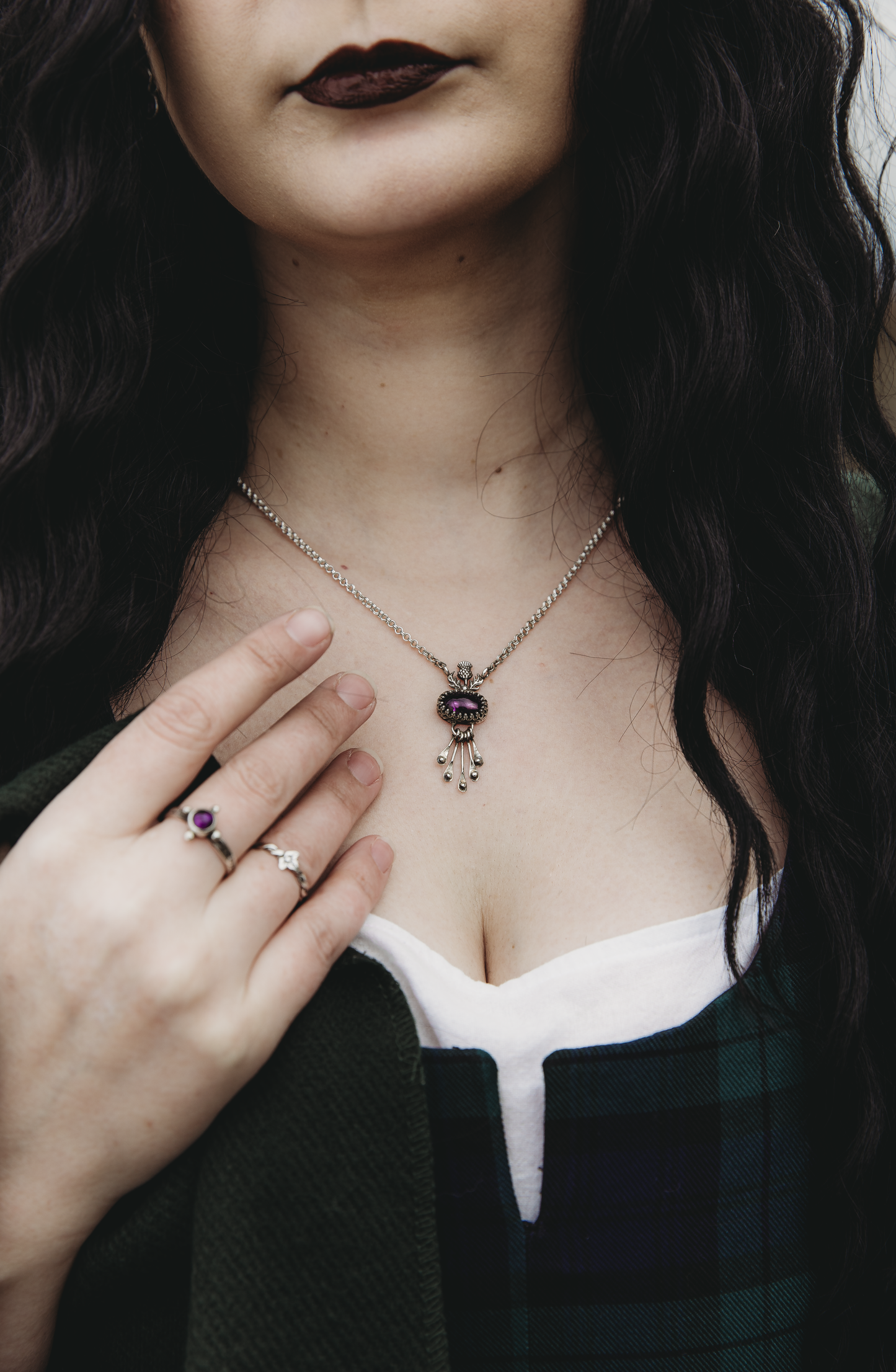 DRAOIDH I Thistle and Amethyst Necklace in Sterling Silver