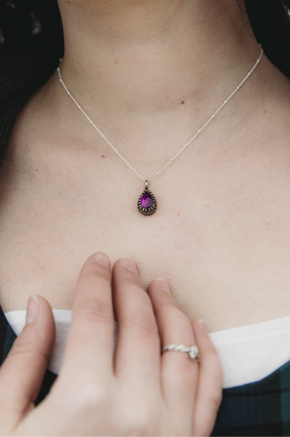 SEUN Amethyst Drop Necklace Sterling Silver