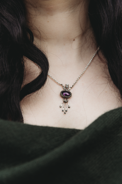 DRAOIDH I Thistle and Amethyst Necklace in Sterling Silver