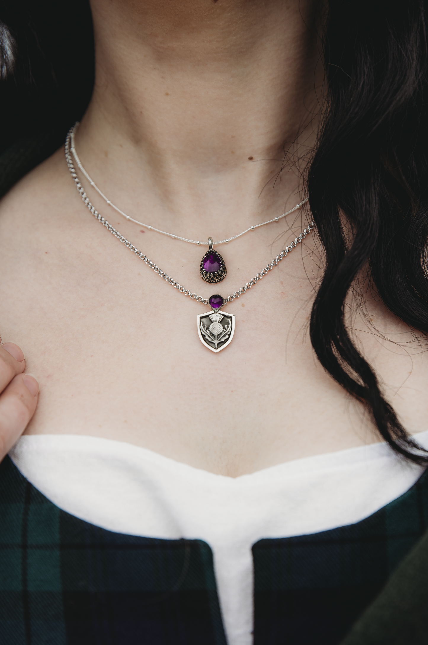 SEUN Amethyst Drop Necklace Sterling Silver