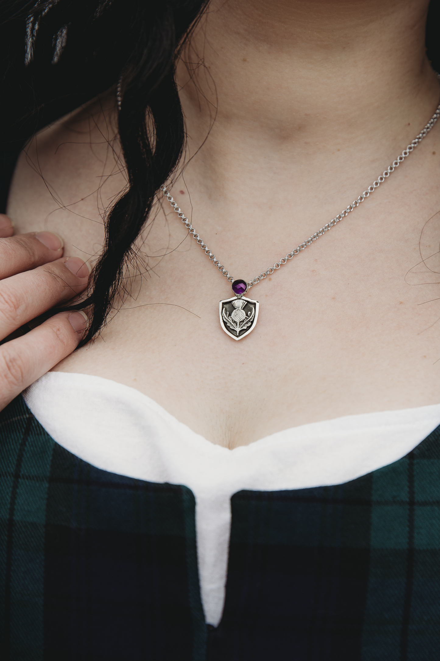 ÀRACH Shield and Thistle Pendant in Sterling Silver  with Amethyst