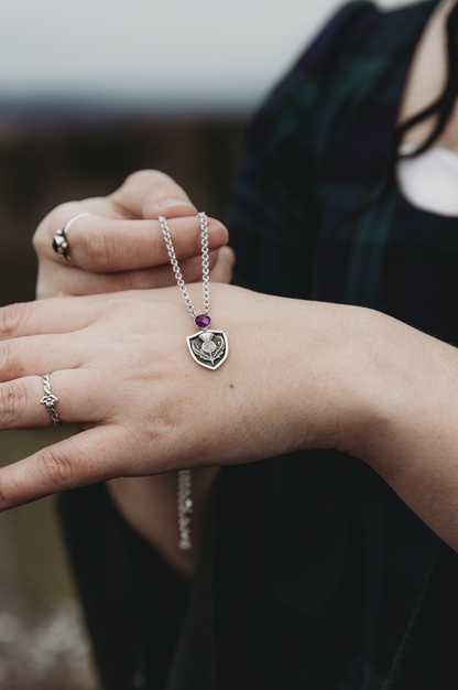 ÀRACH Shield and Thistle Pendant in Sterling Silver  with Amethyst