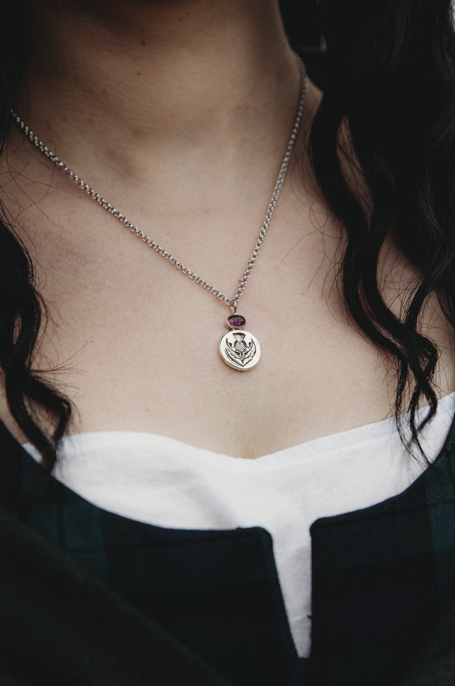 SÌTHEAN II Thistle and Amethyst Pendant in Sterling Silver