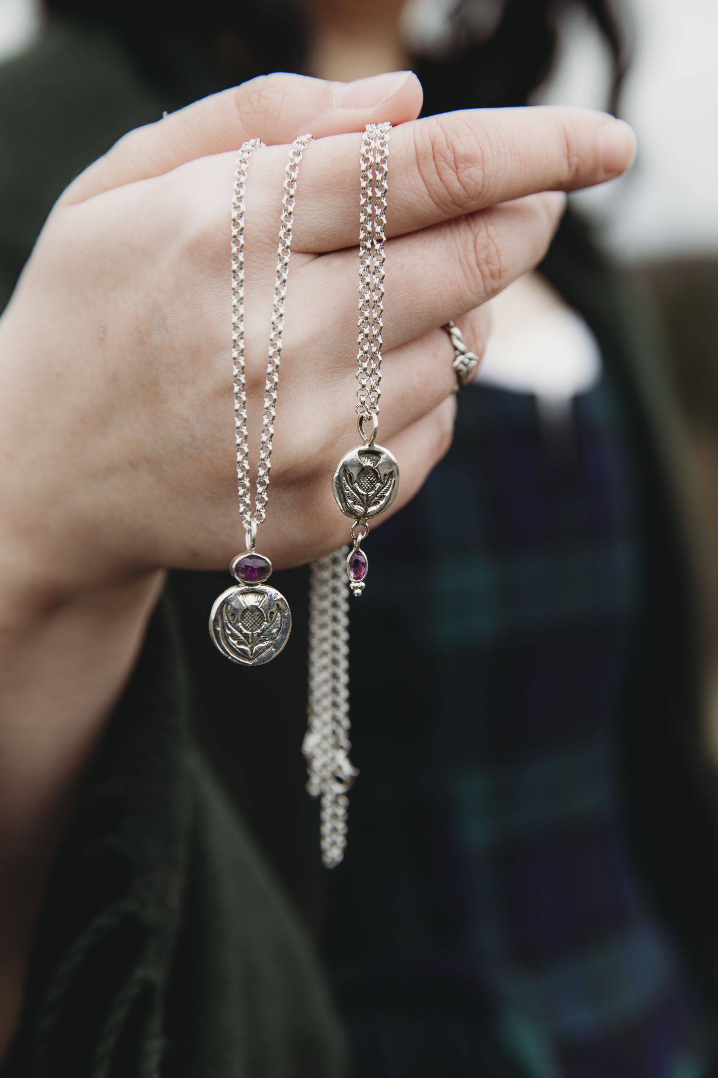 SÌTHEAN I Thistle and Amethyst Pendant in Sterling Silver