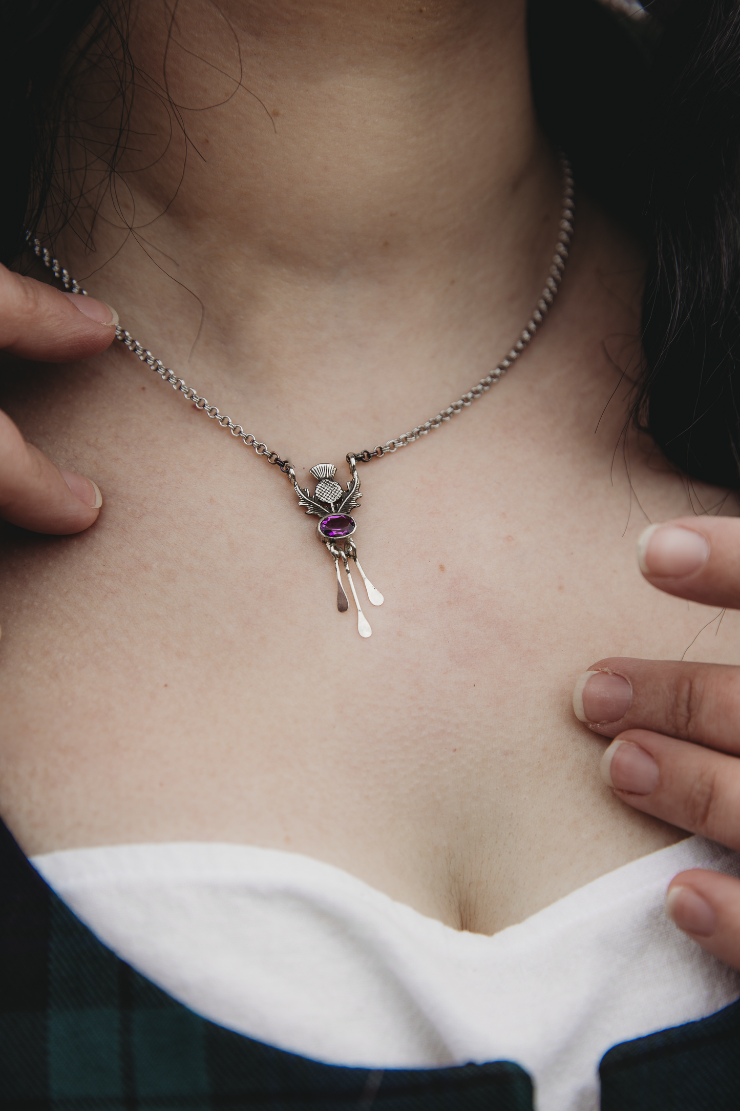DRAOIDH II Thistle and Amethyst Necklace in Sterling Silver