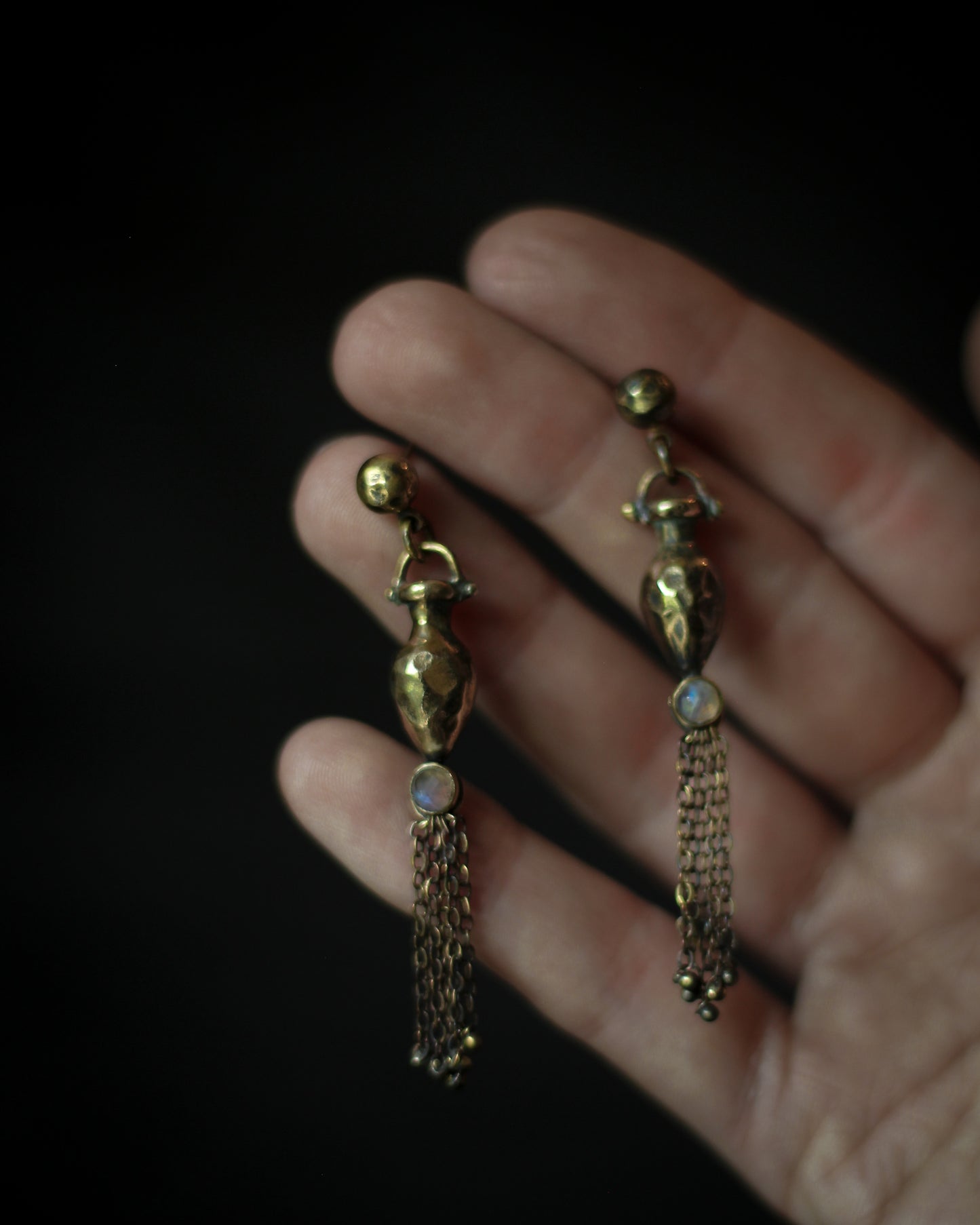 AMPHORA bronze tassel earrings with moonstone
