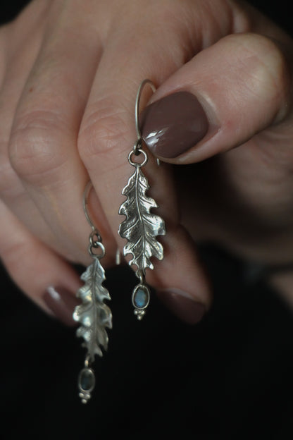 SILVA labradorite sterling silver oak leaf earrings
