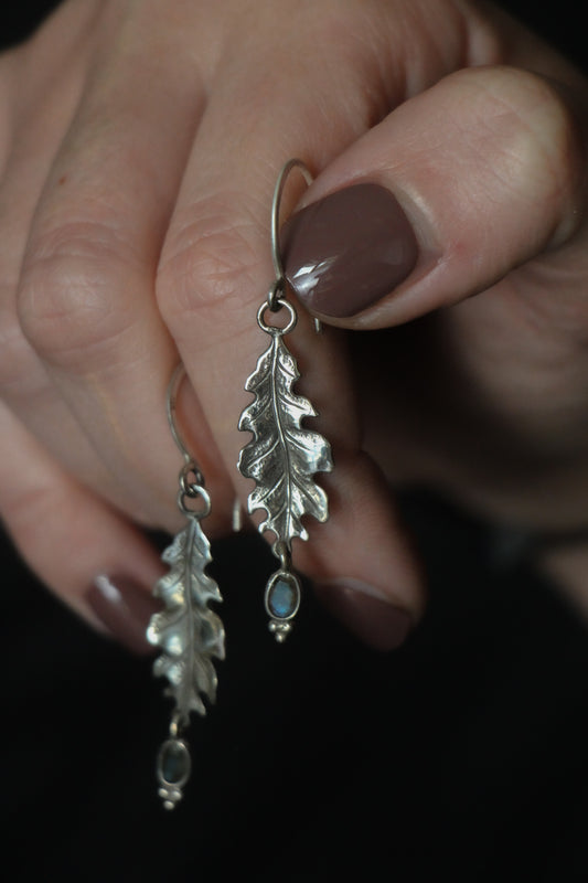 SILVA labradorite sterling silver oak leaf earrings