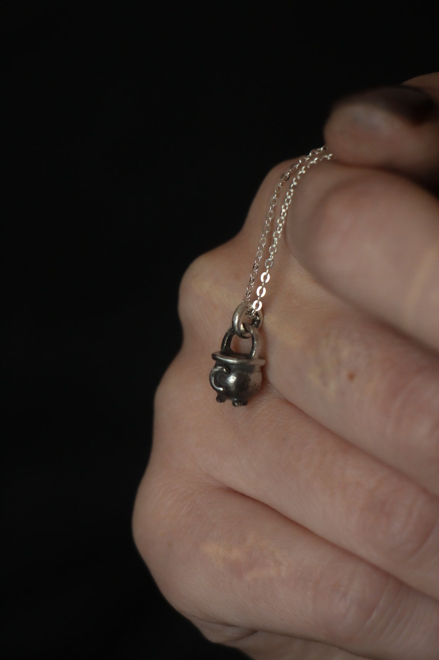 Tiny Witch Cauldron Necklaces in Sterling Silver or Bronze *without stone*