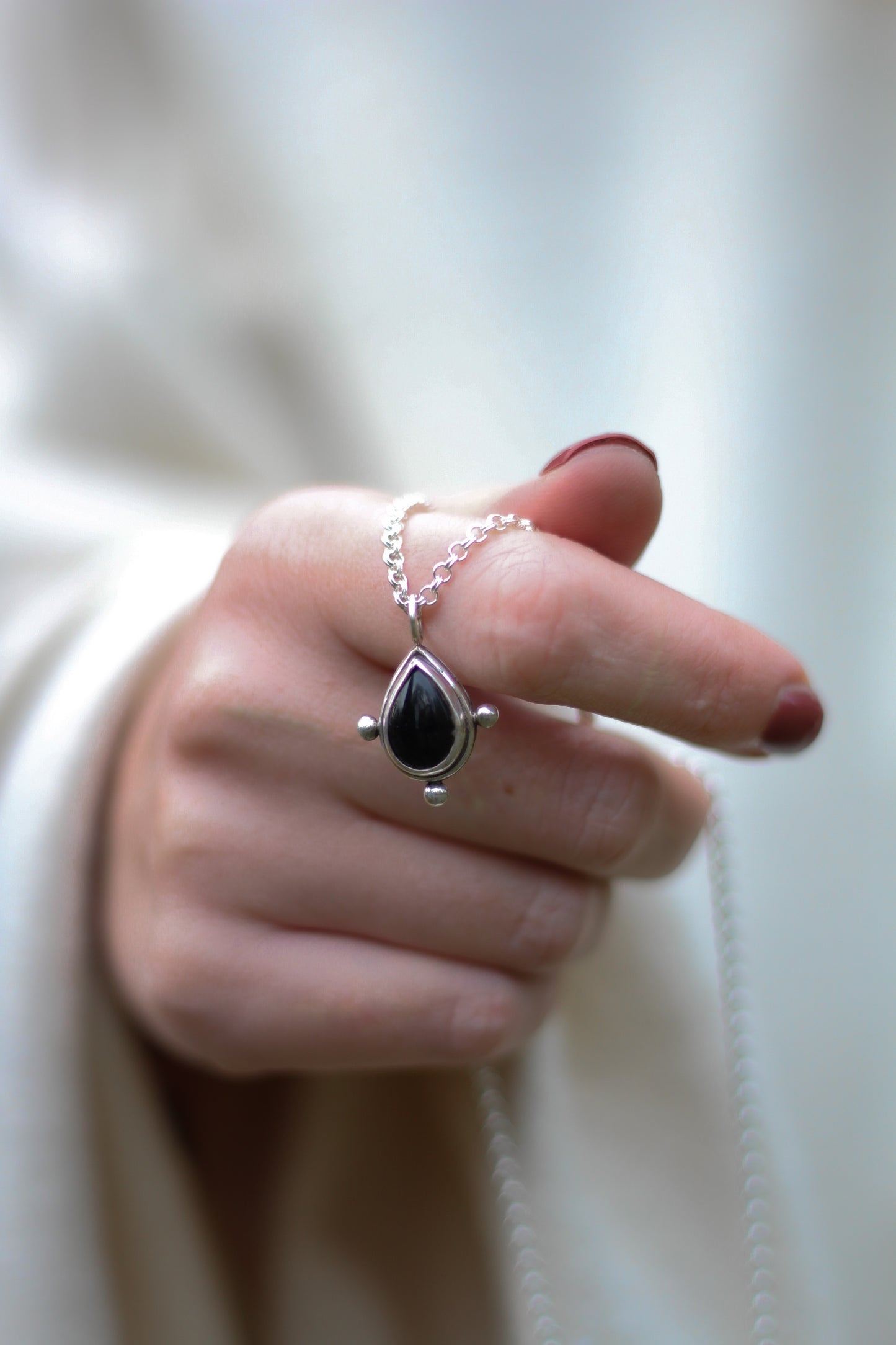 YRSA Onyx Drop Necklace Sterling Silver