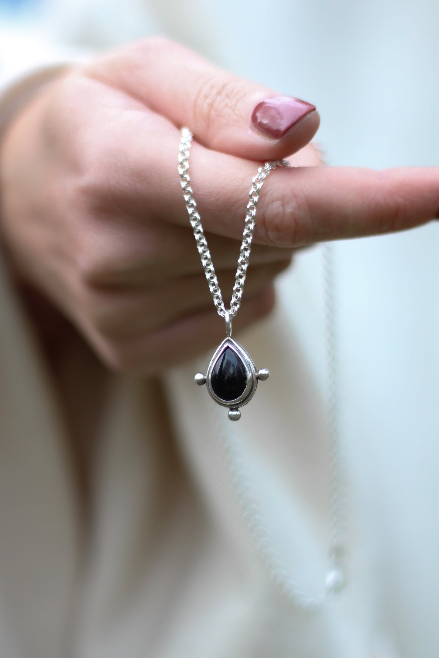 YRSA Onyx Drop Necklace Sterling Silver