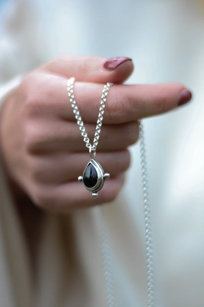 YRSA Onyx Drop Necklace Sterling Silver