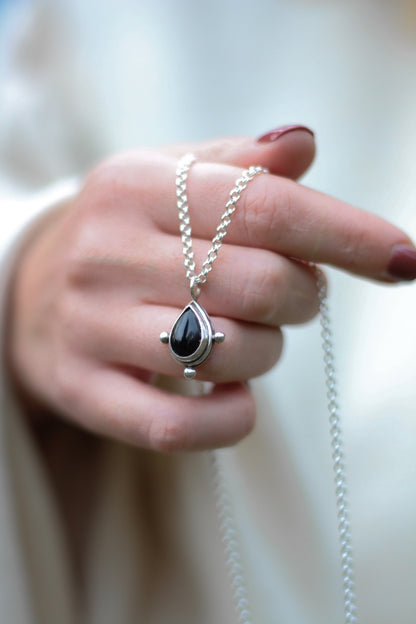 YRSA Onyx Drop Necklace Sterling Silver