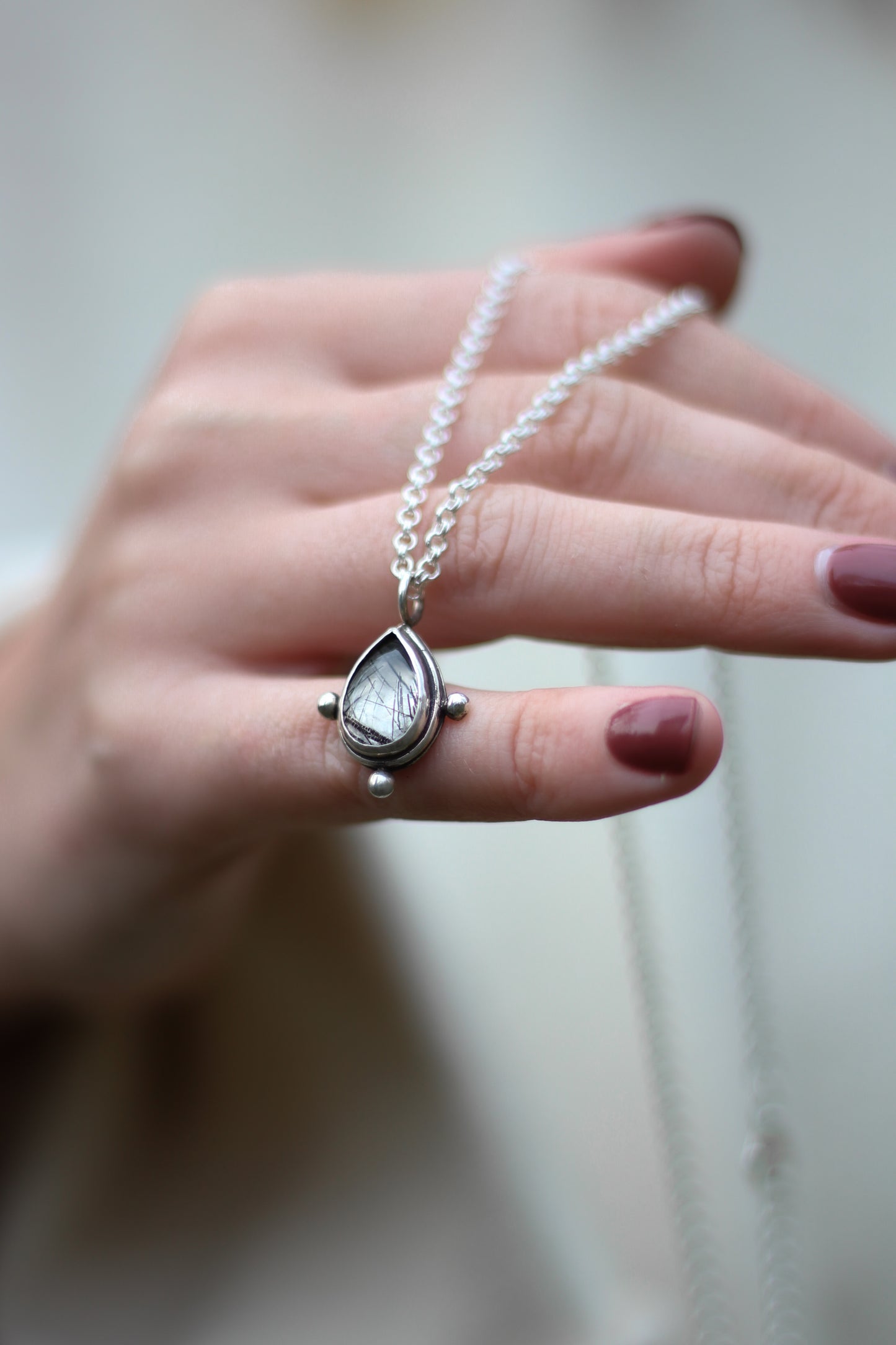 YRSA Rutilated Quarz Drop Necklace Sterling Silver