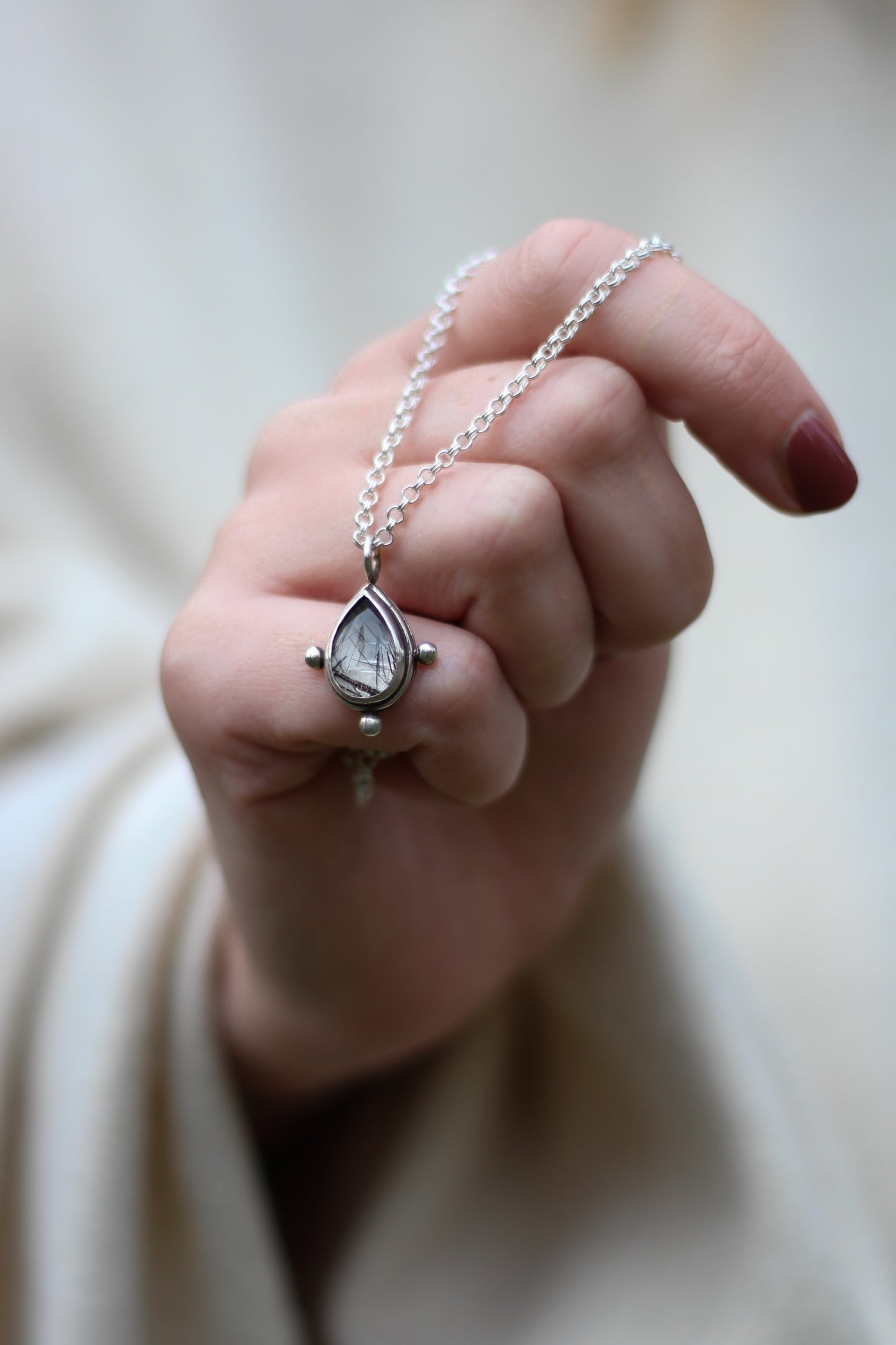 YRSA Rutilated Quarz Drop Necklace Sterling Silver