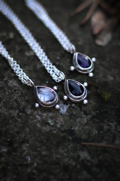 YRSA Onyx Drop Necklace Sterling Silver