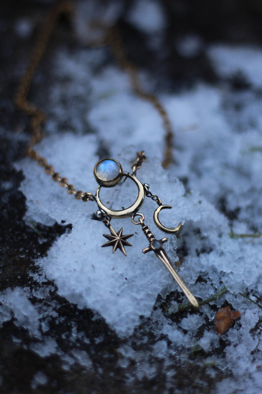 VARYN I High Fantasy Moonstone Necklace in Brass