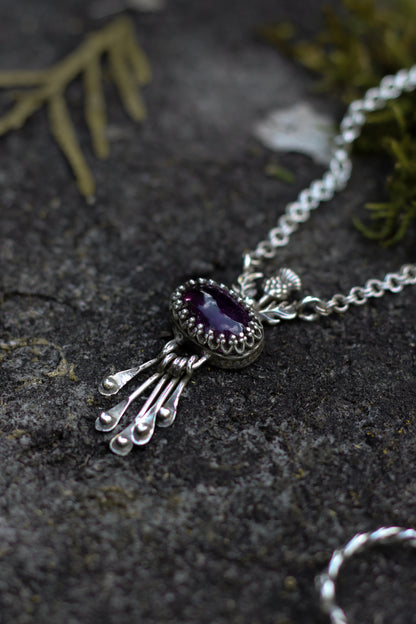 DRAOIDH I Thistle and Amethyst Necklace in Sterling Silver