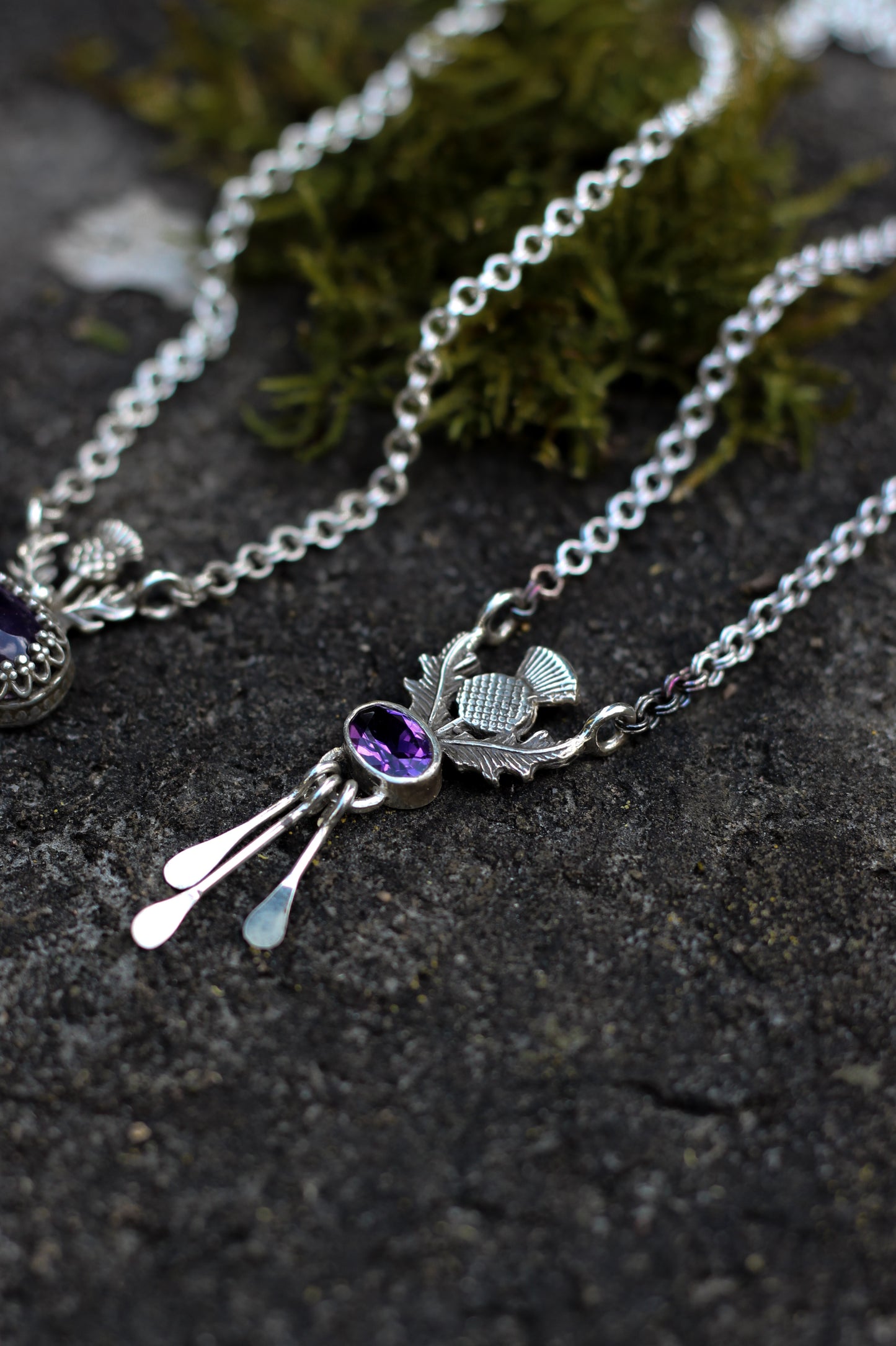 DRAOIDH II Thistle and Amethyst Necklace in Sterling Silver