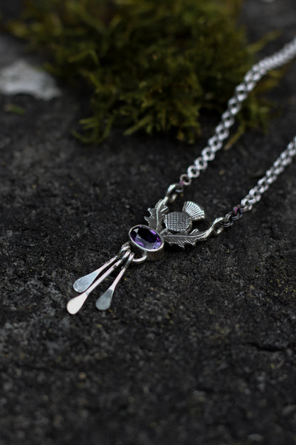 DRAOIDH II Thistle and Amethyst Necklace in Sterling Silver