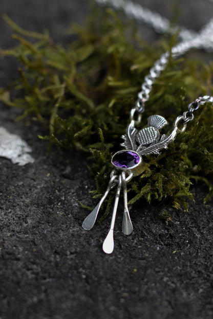 DRAOIDH II Thistle and Amethyst Necklace in Sterling Silver